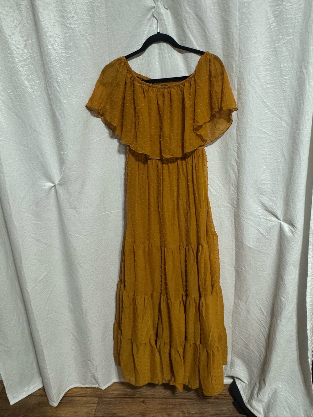 Mustard Off-Shoulder Tiered Maxi Dress